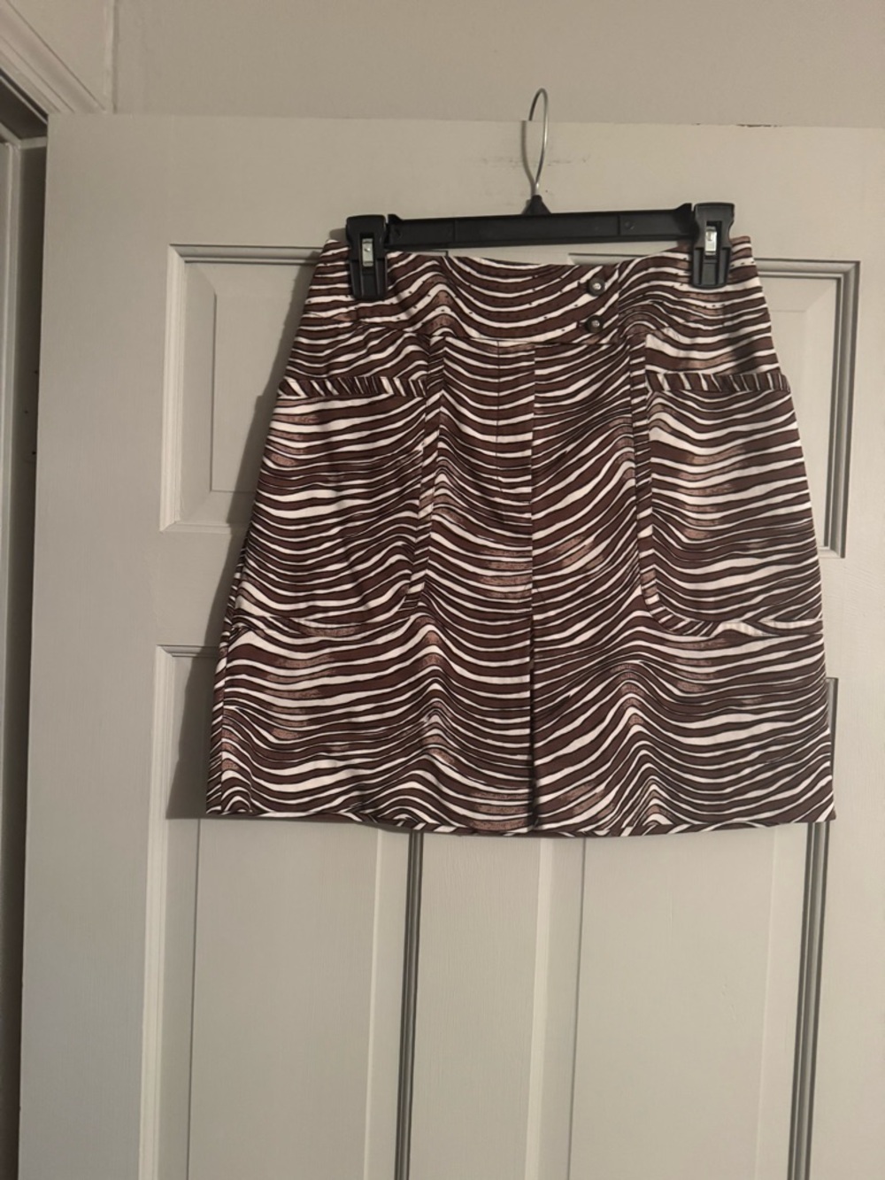 Tory Burch Brown and White Zebra-Print A-Line Mini Skirt